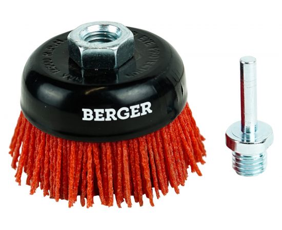 Кордщётка чашеобразная 75 мм, абразивный нейлон 1.2 мм, P80, М14, адаптер на 6 мм Berger BG BG1746 