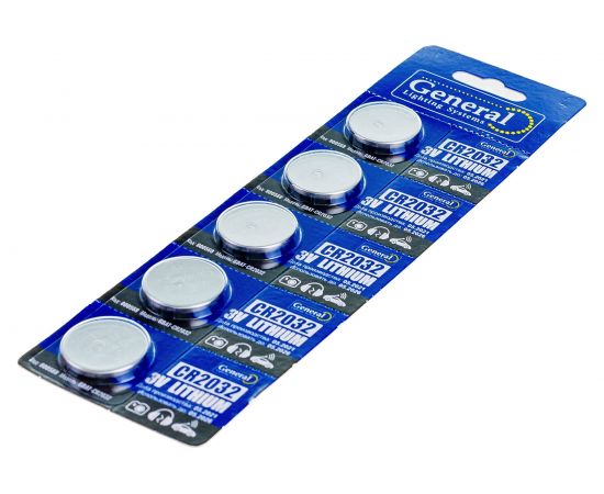 Батарейка General Lighting Systems GBAT-CR2032 кнопочная литиевая 5pcs/card (Рас.0) 800568 – изображение 2