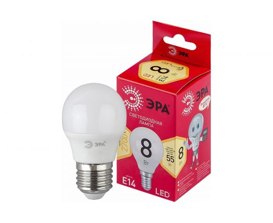 Светодиодная лампочка ЭРА RED LINE LED P45-8W-827-E14 R Е14 / E14 8 Вт шар теплый белый Б0050697 – изображение 3