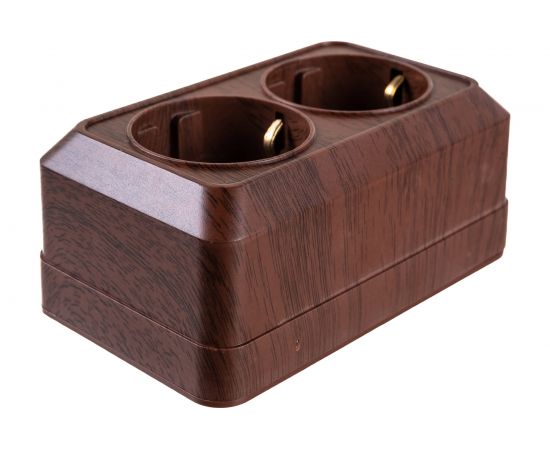 Розетка Intro Quadro с заземлением двойная 2x2P+E Schuko, 16А-250В, IP20, открытая установка, венге, Б0053805 – изображение 3