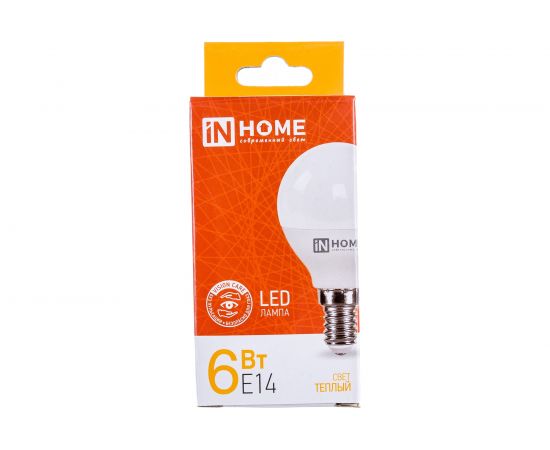 Светодиодная лампа IN HOME LED-ШАР-VC 6Вт 230В Е14 3000К 480Лм 4690612020501 – изображение 4