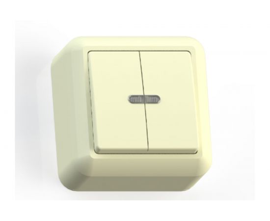 Выключатель Кунцево-Электро ОПТИМА открытой установки двухклавишный с подсветкой, 10А А510-387 с/к 8034 