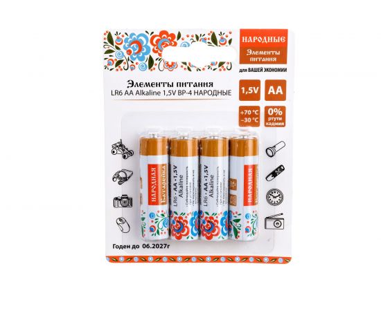 Элемент питания TDM LR6 AA Alkaline 1,5V BP-4 Народный SQ1702-0007 