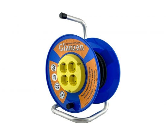 Силовой удлинитель на катушке Glanzen 4 гнезда ПВС 3х0,75 арт. EB-20-018 00-00006726 
