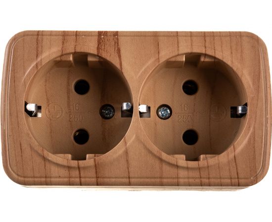 2-местная розетка EKF Минск ОП 16А с заземлением, светлое дерево EGR16-128-30 
