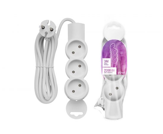 Удлинитель duwi 3 гнезда, без выключателя, без земли, 3 м 32002 1 