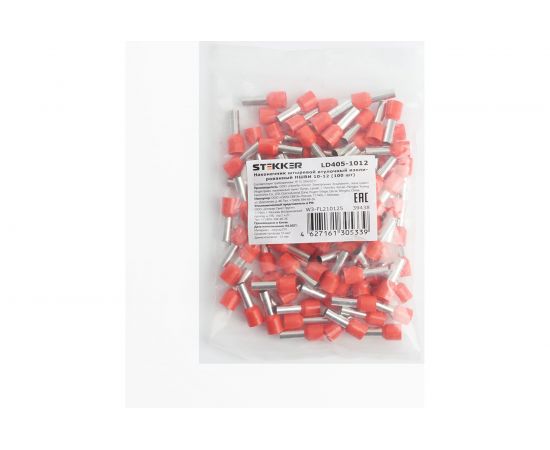 Штыревой втулочный изолированный наконечник STEKKER НШВИ 10-12 LD405-1012 (ОПТ упаковка 100 шт) 39438 