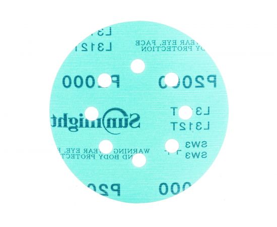 Шлифовальный круг SUNMIGHT FILM L312T+ 125 мм на липучке, 8 отв, зелёный, P 2000, 5 шт 53223R 