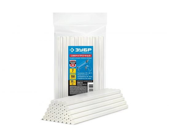 Прозрачные сверхпрочные клеевые стержни ЗУБР Профессионал 30 шт, 7x150 мм 06855-30 