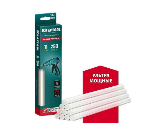 Ультрамощные прозрачные клеевые стержни KRAFTOOL Ultra Power 10 шт, 11x250 мм 06848-10 – изображение 2
