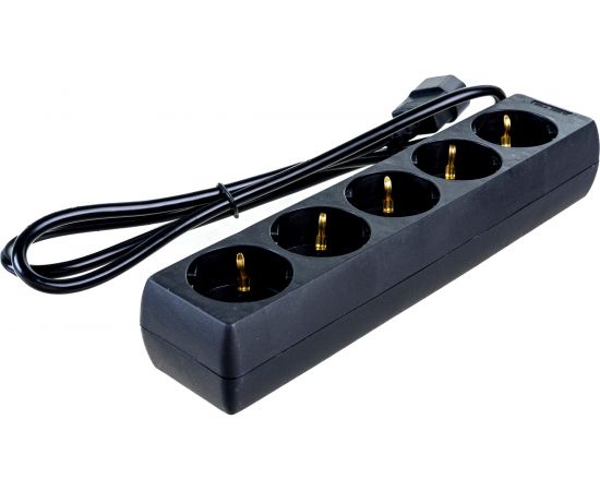 Удлинитель для ИБП ExeGate SPU-5-1.2B 5 евро, с заземлением 1.2м, вилка, C14, UPS, черный 221201 – изображение 2