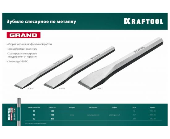 Слесарное зубило по металлу KRAFTOOL Grand 16x180 мм 2103-16 – изображение 4
