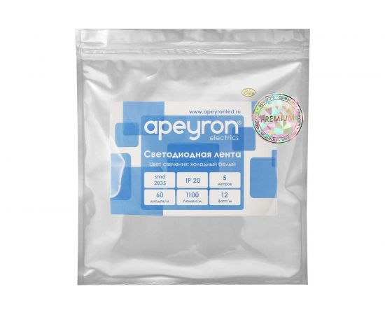 Светодиодная лента APEYRON 24В, 14.4Вт/м, smd5050, 60диодов/м, IP20, 1100Лм/м, холодный белый 309 – изображение 5