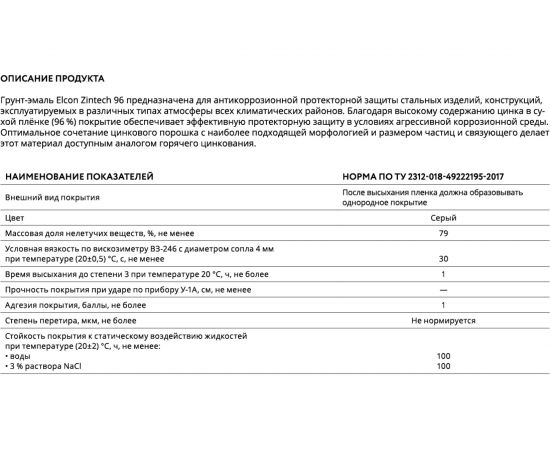 Цинконаполненная грунт-эмаль Elcon Zintech 96%, 20 кг 00-00004019 – изображение 6