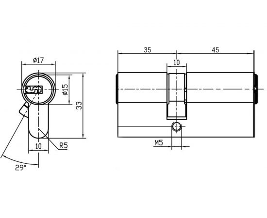 Цилиндр DOORLOCK V 2300AB N серия Variant, никелированный, 35x45 мм, 5 перф.ключей 79062 – изображение 7