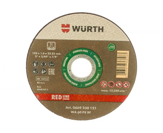 Диск отрезной по нержавеющей стали 125х1,0х22,2 мм WURTH 0669230121961 100 