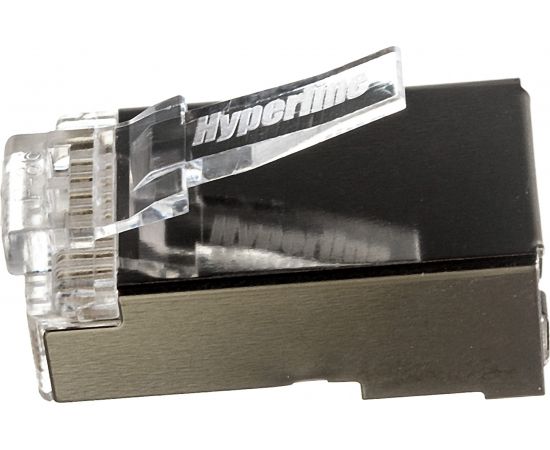 Экранированный универсальный разъем Hyperline PLUG-8P8C-U-C5-SH-100 RJ-458P8C под витую пару, категория 5e, 50 микродюймов, для одножильного и многожильного кабеля 