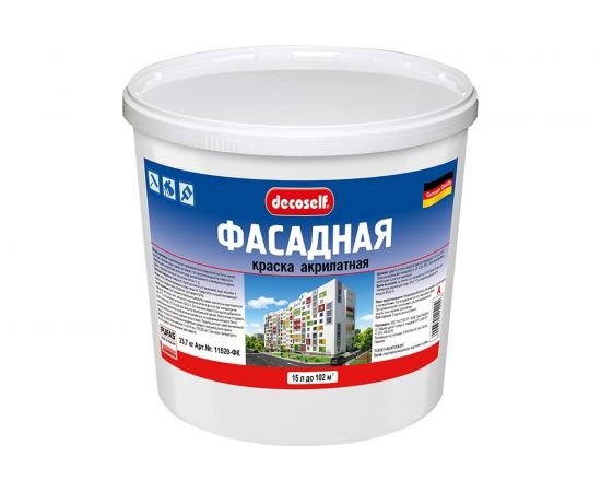 Фасадная краска Пуфас белая Decoself Основа A мороз. 15л 23,7кг ФК тов-193388 