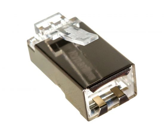 Экранированный универсальный разъем Hyperline PLUG-8P8C-U-C5-SH-100 RJ-458P8C под витую пару, категория 5e, 50 микродюймов, для одножильного и многожильного кабеля – изображение 2