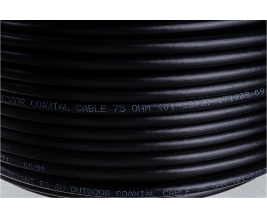Коаксиальный кабель REXANT RG-6U, 75 Ом, CCS/Al/Al, 64%, бухта 100 м, черный OUTDOOR 01-2202 – изображение 3