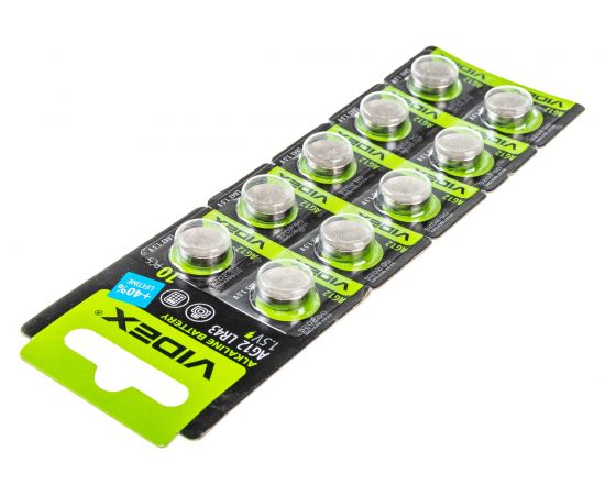 Элемент питания VIDEX алкалиновый 10 шт. в блистере AG12/301/386/SR43SW/SR43W/LR43/186/GP386F/GP386E/GP186/V386/V301/V12GS – изображение 3