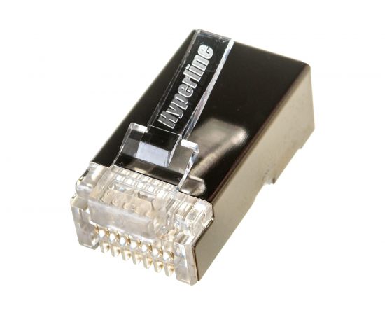 Экранированный универсальный разъем Hyperline PLUG-8P8C-U-C5-SH-100 RJ-458P8C под витую пару, категория 5e, 50 микродюймов, для одножильного и многожильного кабеля – изображение 3