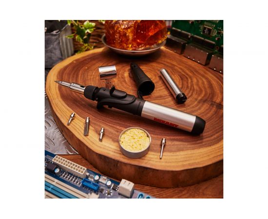 Газовый паяльник с пьезоподжигом REXANT 17 мл, 11 предметов 12-0505 – изображение 4