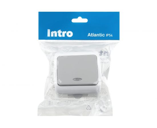 Выключатель Intro Atlantic 5-102-03 с подсветкой 10А-250В IP54 открытой установки серый Б0050941 – изображение 4