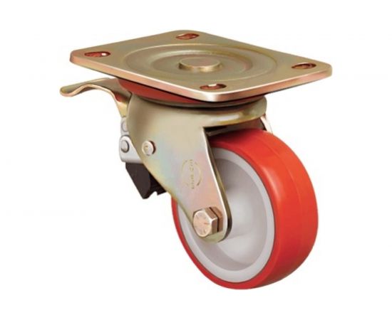 Опора колесная большегрузная поворотная с тормозом (150 мм; 550 кг; полиуретан/нейлон) EMES ED01 ZBP 150F 