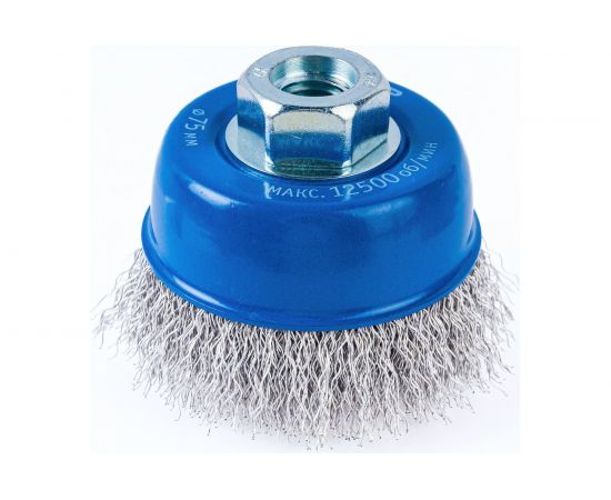 Щетка чашечная ПРОФЕССИОНАЛ (75 мм; М14; витая стальная проволока 0.3 мм) для УШМ ЗУБР 35261-075_z02 