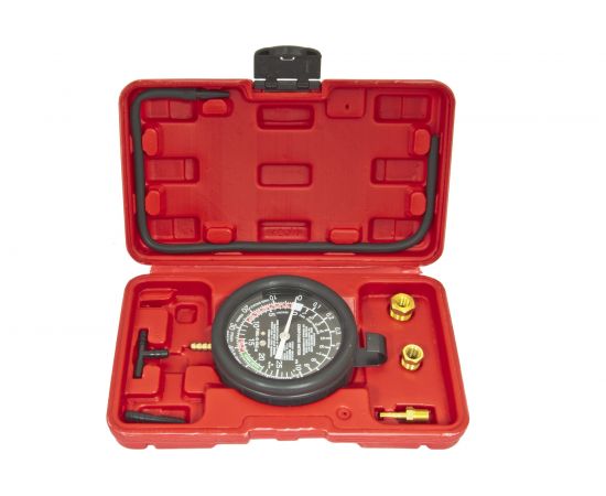 Тестер давления топлива и вакуума в наборе с резьбовыми адаптерами 9 предметов, в кейсе ЭВРИКА ER-86307 