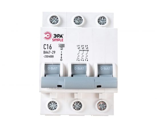 Автоматический выключатель ЭРА SIMPLE ВА 47-29 3P 16А C 4,5кА Б0039238 