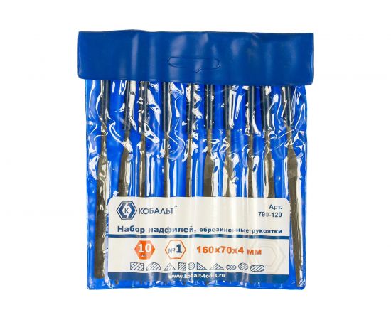 Набор надфилей № 1, 160х 70х4 мм, обрезиненные рукоятки 10 шт. чехол КОБАЛЬТ 790-120 – изображение 2
