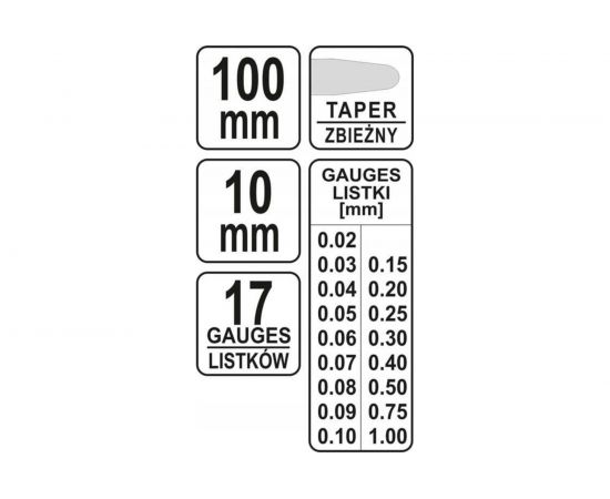 Измерительные щупы YATO 100мм 17шт. 0,02-1мм YT-7220 – изображение 3