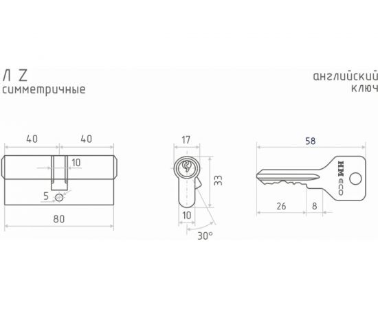 Цилиндровый механизм НОРА-М ЕСО Z Л-80 40-40 латунь 15282 – изображение 3