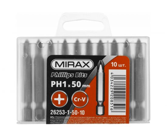 Биты PH№1, тип хвостовика E 1/4"", длина 50 мм, 10 шт MIRAX 26253-1-50-10 
