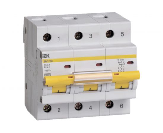Автоматический выключатель IEK ВА47-100, 3Р, 32А, 10кА, характеристика D MVA40-3-032-D 