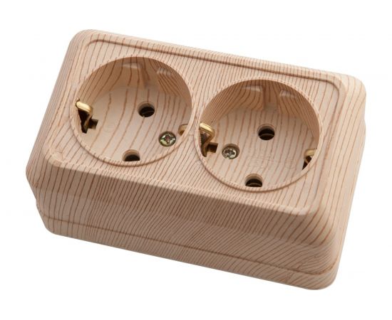 Двухместная розетка АБК-СИЛА с заземлением 16А 220В (керамика) "АЛЬТАИР" сосна 1 шт 5400407 