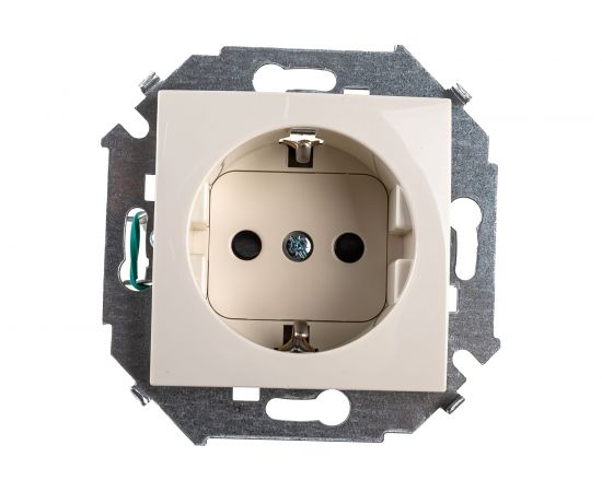 Розетка Simon 2P+E Schuko, со шторками, 16А, 250В, винтовой зажим, слоновая кость 20 1591443-031 