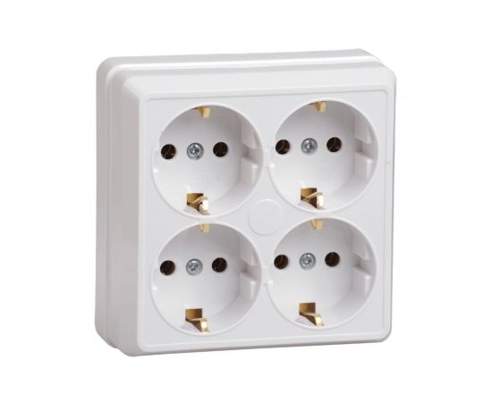 Четырехместная розетка IEK РС24-3-ОБ, с заземляющим контактом, 16А, открытой установки, ОКТАВА, белый ERO41-K01-16-DC 