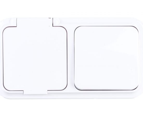 Блок Bylectrica 1 выключатель + розетка ОУ IP54, серия ПРАЛЕСКА АКВА, белый, В-РЦ-653 