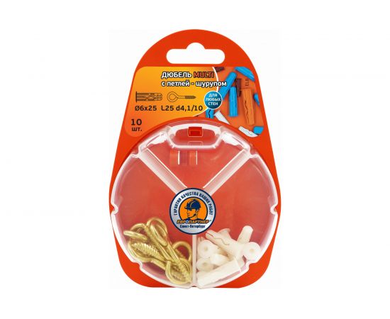 Дюбель ЕВРОПАРТНЕР MULTI 6 + петля-шуруп L25 х d4,1 х d10 латунный, 10 шт. RB2 0154 – изображение 2
