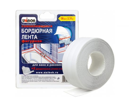 Самоклеящаяся бордюрная лента UNIBOB 38 мм х 3,35 м белая 211788 – изображение 2