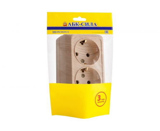 Двухместная розетка АБК-СИЛА с заземлением 16А 220В (керамика) "АЛЬТАИР" сосна 1 шт 5400407 – изображение 2