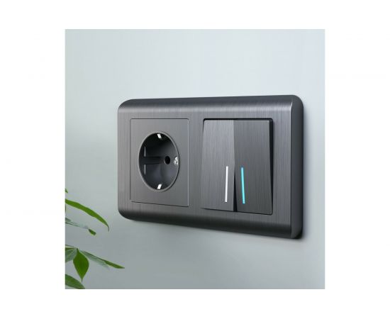 Двухклавишный выключатель Werkel W1120104 с подсветкой (графит рифленый) a050747 – изображение 2