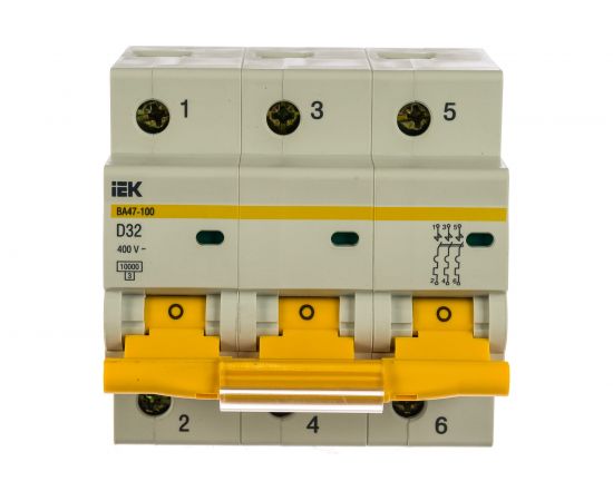Автоматический выключатель IEK ВА47-100, 3Р, 32А, 10кА, характеристика D MVA40-3-032-D – изображение 2