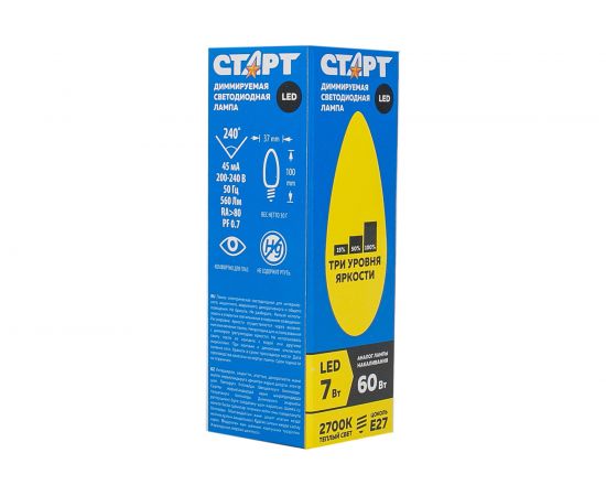 Светодиодная диммируемая лампа СТАРТ в колбе свеча LEDCandleE27 7W 27 Dim Step – изображение 3