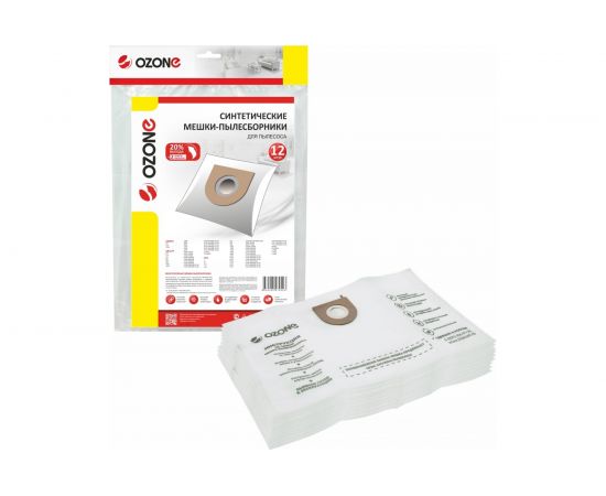 Мешки-пылесборники синтетические 12 шт + 2 микрофильтра для пылесоса Ozone XXL-13 – изображение 4