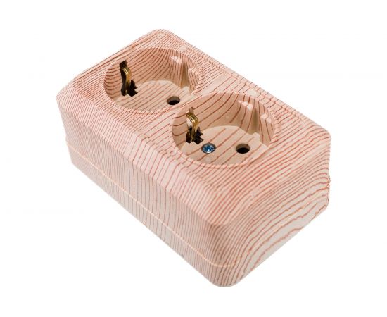 Двухместная розетка АБК-СИЛА с заземлением 16А 220В (керамика) "АЛЬТАИР" сосна 1 шт 5400407 – изображение 5