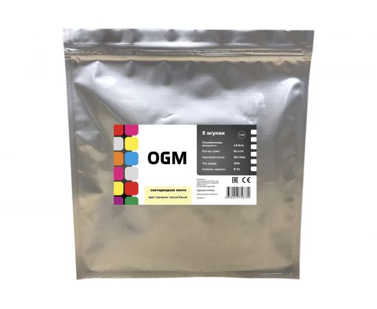 Светодиодная лента OGM 12В, 4,8Вт/м, smd2835 теплый белый LSE-144 